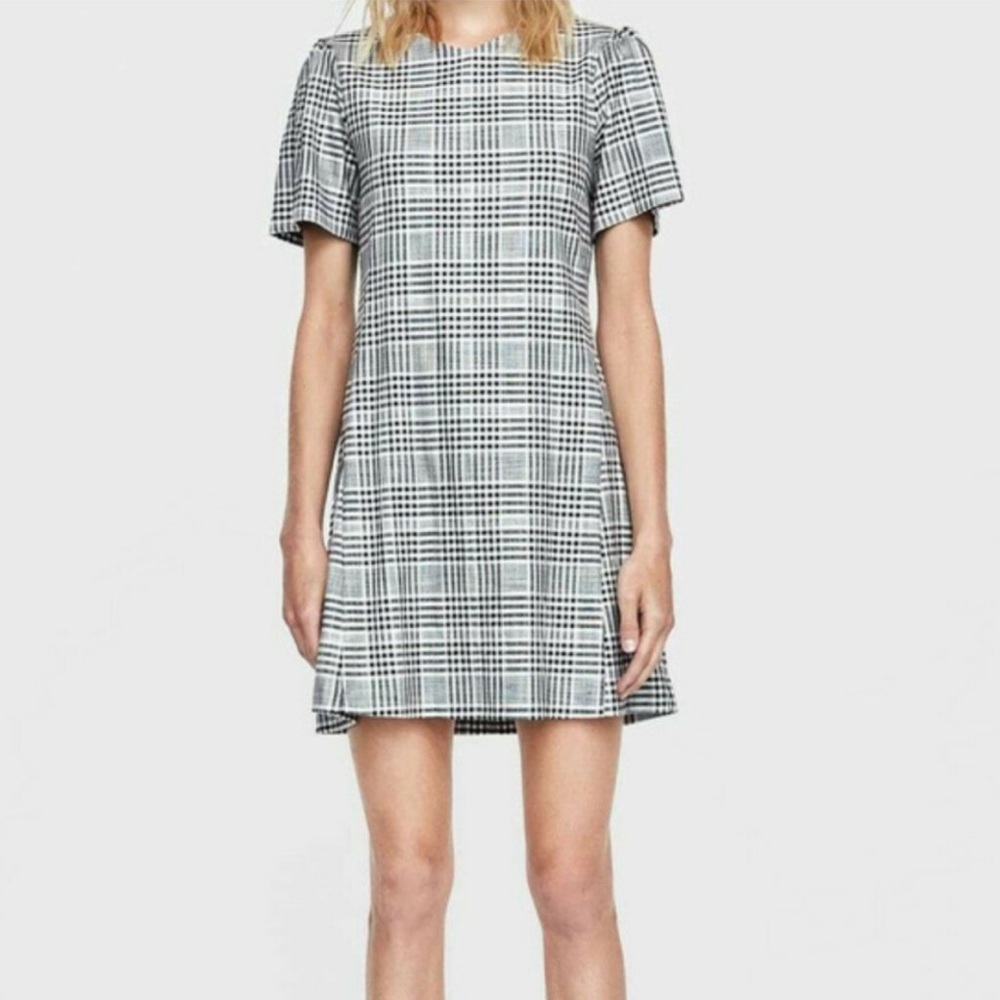 Zara Black & White Plaid Mini Dress - Size S - Gently Worn